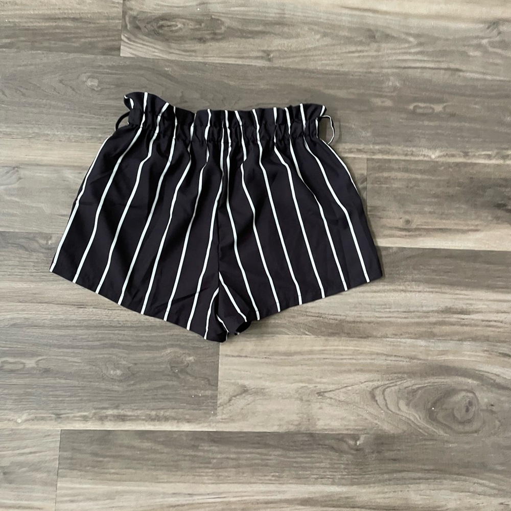High Waist Black and White Striped Shorts